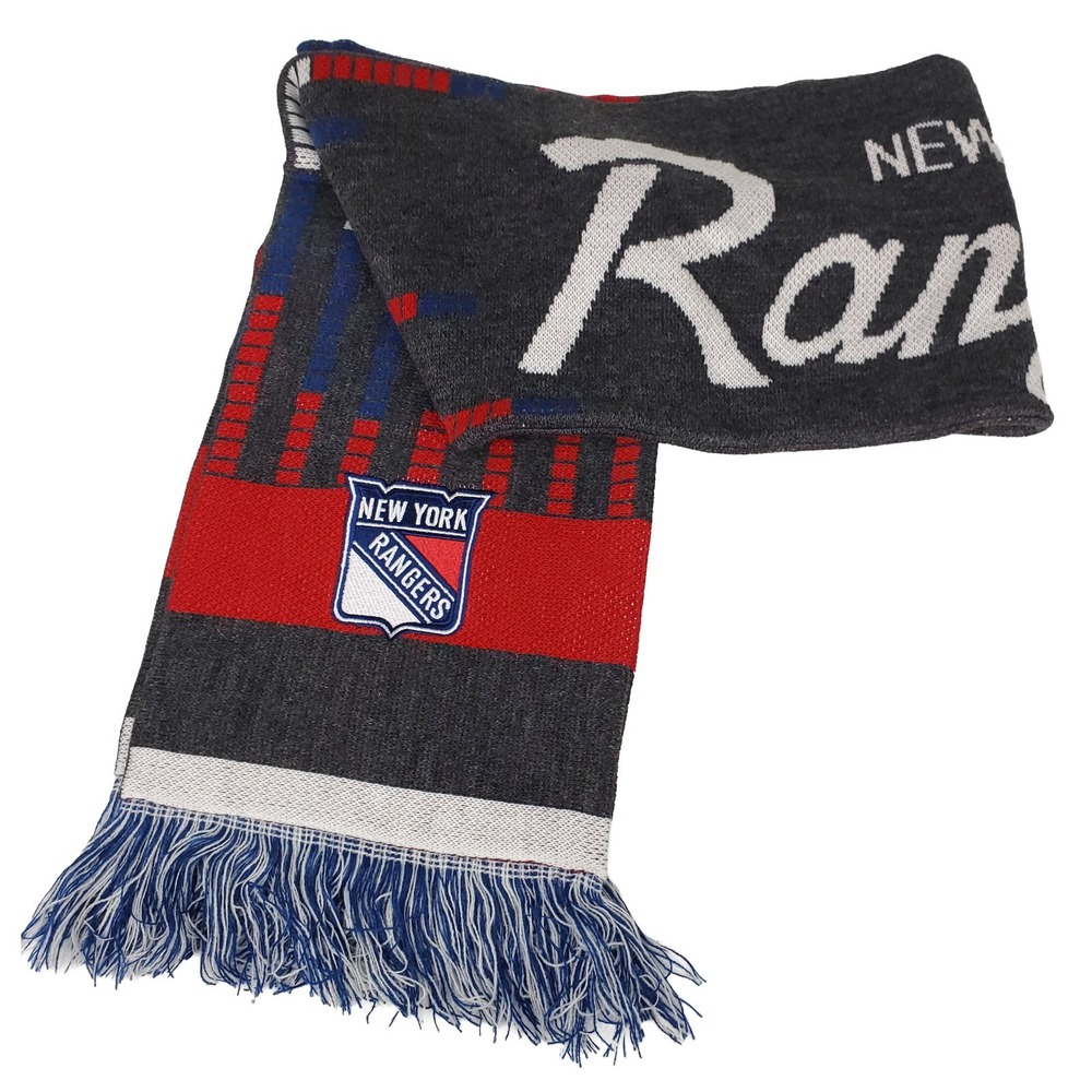 New York Rangers Mitchell and Ness NHL Knit Scarf Embroidery Logo Gray Red New
